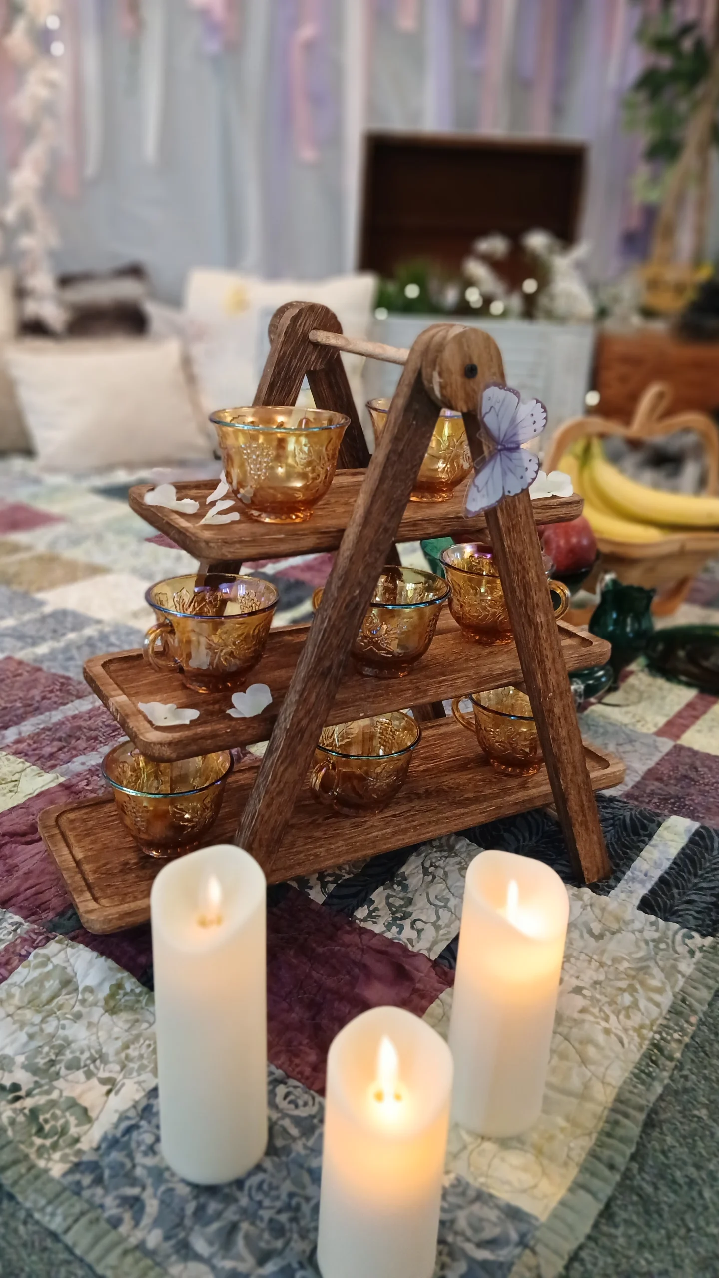 Tea party picnic photo booth with teacup stand